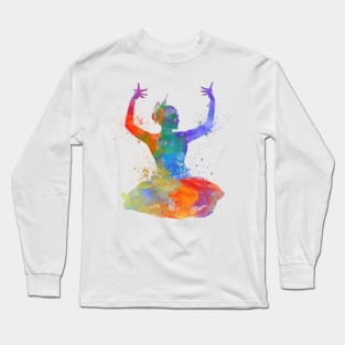 indian woman dancer dancing silhouette in watercolor Long Sleeve T-Shirt